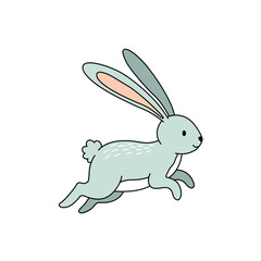Cute Cartoon Rabbit with Long Ears Running in a Playful Style