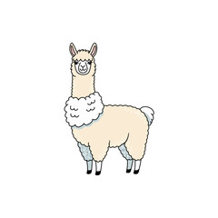 Cute Cartoon Alpaca with Fluffy Fleece and Friendly Expression