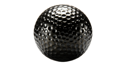 Glossy black golf ball isolated on transparent background. PNG