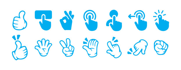 Blue Hand Gestures set. Touch Motion Icons for App Interface. Victor illustration eps10
