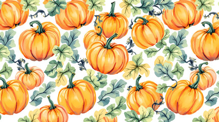 Watercolor background pattern pumpkins on white background