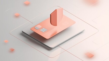 Modern Digital Payment Card with Secure Shield Design, Futuristic Financial Technology on Platform, Innovative Banking Solution in Network, Transaction Security and Advanced E-Commerce Interface
