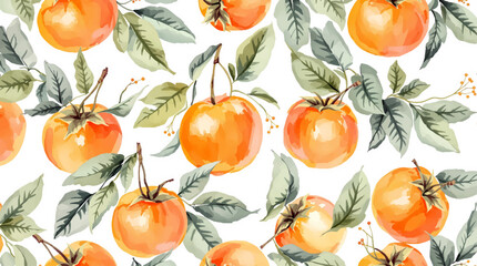 Persimmon, Watercolor background pattern persimmon on white background