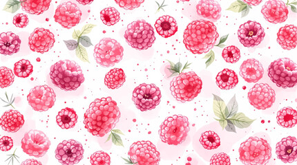 Watercolor pattern featuring raspberries white background	
