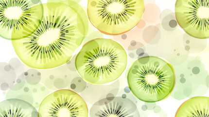Fototapeta premium Watercolor kiwi pattern on white background