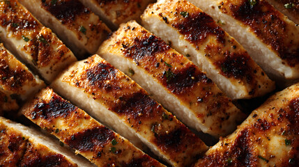 Tender grilled chicken strips with distinct char marks on a plate, highlighting an appetizing meal