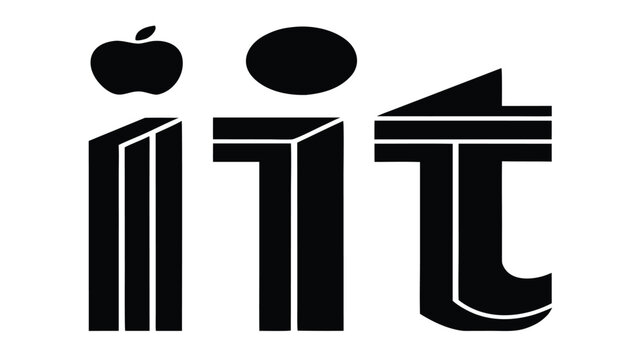 Stylized black letters iit with an apple and circle on a white background