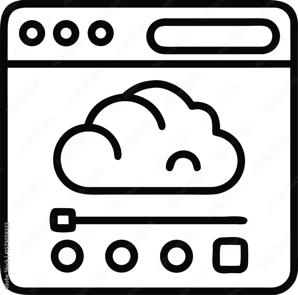 Poster outline icon of a cloud software panel with a digital interface and data elements