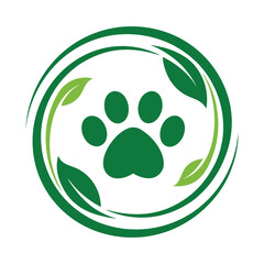 Green Nature Eco Paw Print Leaf Logo Vector.