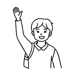 Smiling boy with raised arm open hand in outline on person male