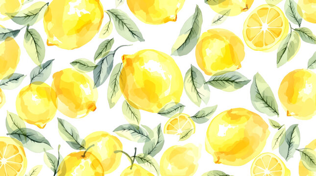 Hand drawn watercolor lemon Sicilian painting on white background. Fruit vector illustration. Pattern watercolor fruit.	