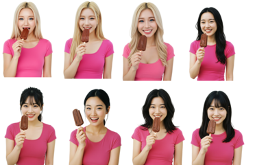 woman holding chocolate ice cream, popsicle- transparency .png