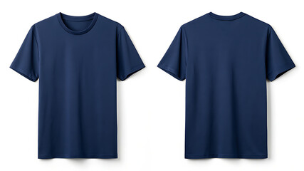 A classic navy blue crew neck tshirt is shown from the front and back, providing a clean and simple template