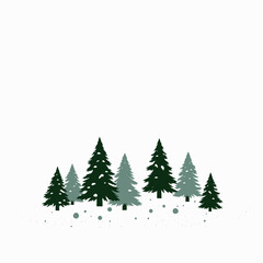 Evergreen trees illustration in various shades on white background  