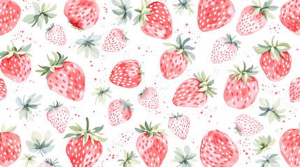 Watercolor rstrawberry on white background seamless vector pattern	