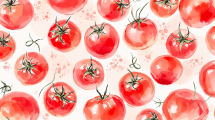 Watercolor background pattern tomatoes on white background	