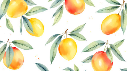 Peaches, Watercolor background pattern Peaches on white background