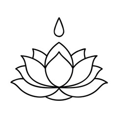 Outline lotus flower with a water drop above on a floral blossom