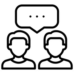 Discussion Outline Vector Design - Two people chatting with speech bubbles, symbolizing one-on-one conversation, chat support, or dialogue
