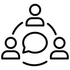 Group Chat Outline Vector Design - Three people connected by a speech bubble, representing team communication or group discussion