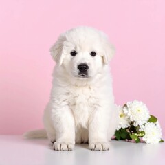 Cachorros Blancos de Maremma sobre Fondos Pastel, Generated image