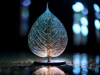 Leaf silhouette with vibrant lighting and abstract background ideal for nature-inspired graphic resources