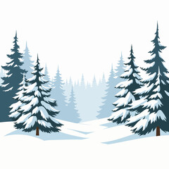 Fototapeta premium Winter landscape with snow-covered pine trees in a serene forest 