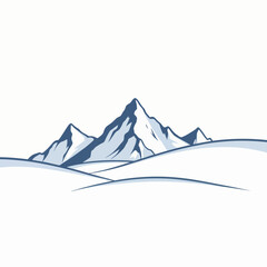Snowy mountains in minimalist style with blue outlines  