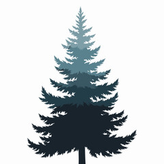 Obraz premium Evergreen tree silhouette in gradient shades of blue and green 