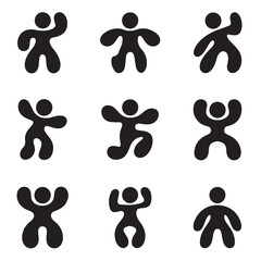 Black silhouette icons of barefoot children's footprints and handprints