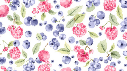 Watercolor pattern berries on white background	