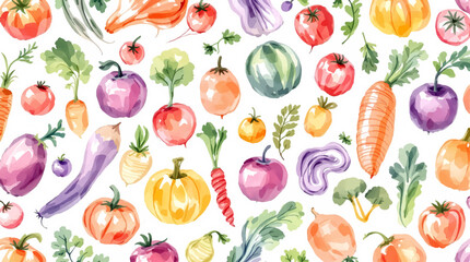 Watercolor vegetables pattern on white background