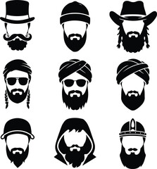 Trendy Beard Silhouettes – Grooming and Style Icon Collection Beard Icon Silhouette Set – Stylish Male Facial Hair Vector Pack