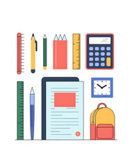 Illustration of school supplies including a backpack, perfect for educational themes.