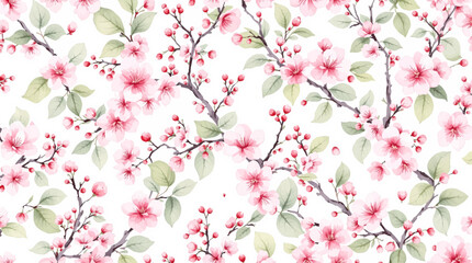 Beautiful seamless pattern with watercolor gentle pink flowers. Stock illustration	