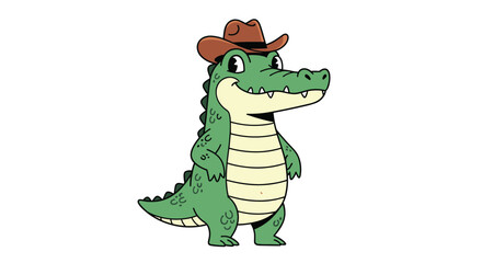 Naklejka premium Adorable cartoon alligator wearing a cowboy hat with a friendly smile and standing confidently