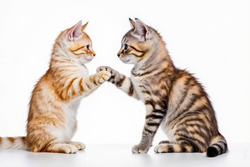 Kitty Connection: Two charming kittens share an adorable moment, gently touching paws in a tender display of friendship and camaraderie. A heartwarming depiction of innocent companionship