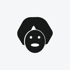 Stylized black and white icon of a person with a surprised or shocked expression