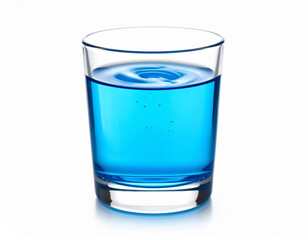 A close-up of a glass of water with a swirling blue mouthwash, symbolizing oral rinse and fresh breath.