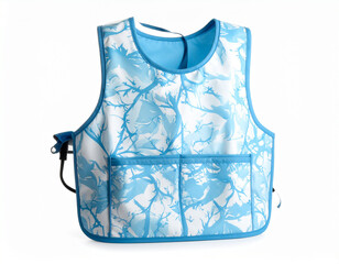 A close-up of a generic dental bib with an abstract pattern, emphasizing patient protection and comfort.