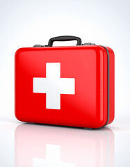 Obraz premium A generic dental emergency kit (abstract red cross on container), ready for unforeseen oral health issues.