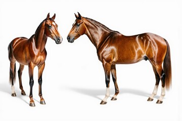 Obraz premium Elegance in Equilibrium: Two majestic horses stand gracefully, their rich, polished coats gleaming under the light. A testament to equine beauty and the balance of form and poise.