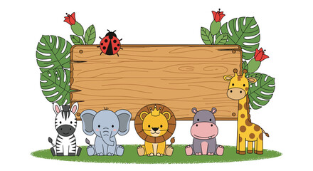 Adorable jungle animals sitting in a line ready to party together