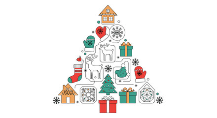 A festive christmas tree decorated with holiday icons and symbols of the season