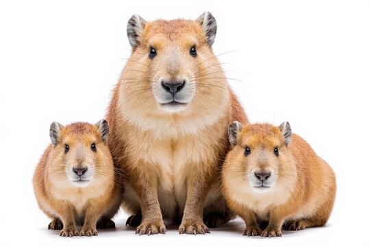 Capybara Family Portrait: This captivating photo showcases a heartwarming family of capybaras, with their endearing expressions and unique characteristics. The portrait exudes a sense of tranquility.
