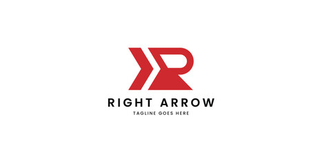 r letter red right arrow logo template