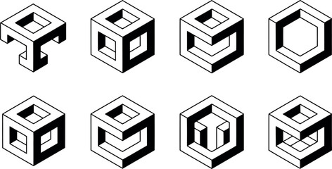 Vector isometric cube set: abstract geometric design elements