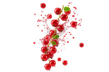 Fresh Red Currant Fruits Splashing on Transparent Background