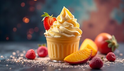 vanilla ice cream with fruits