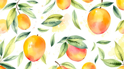 Peaches, Watercolor background pattern Peaches on white background